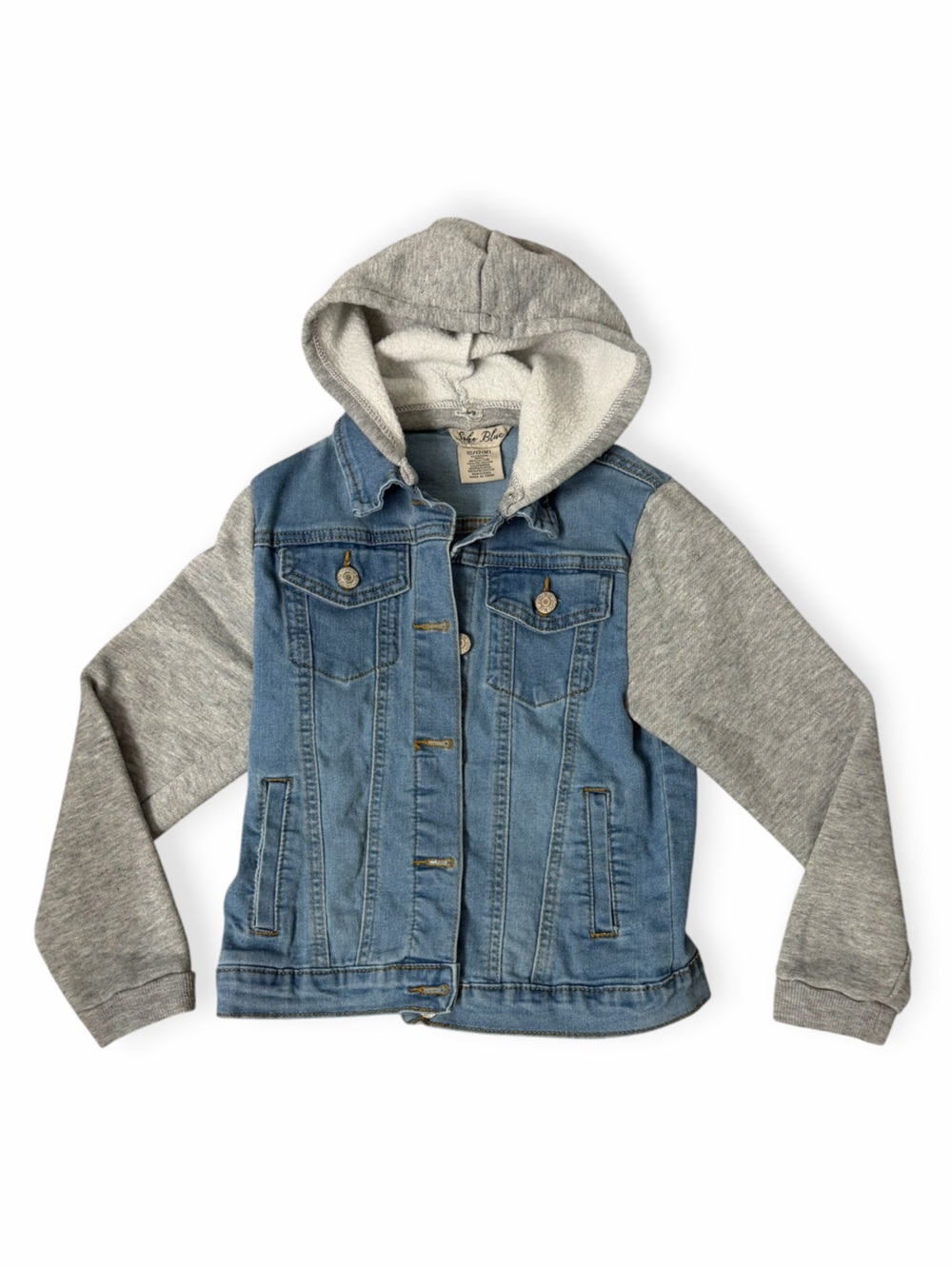 Kids Blue Denim Jacket with Gray Hood & Sleeves - M (10/12)
